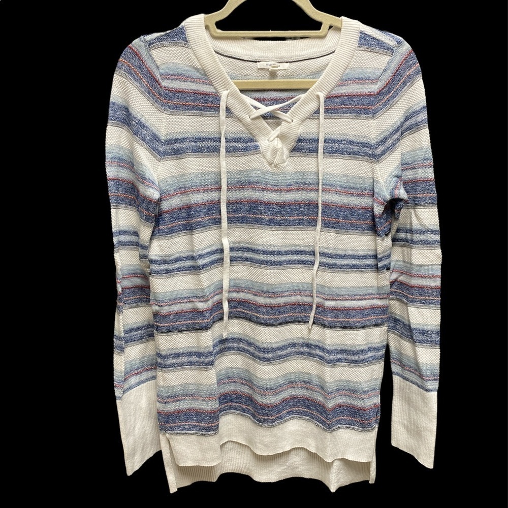 Maurice’s sweater high/low ties @neckline stripes high/low long sleeve Sz small